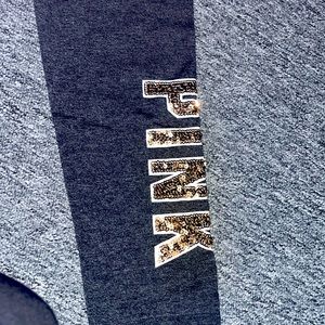 VS Pink Grey leggings with sequins logo on outer right ankle